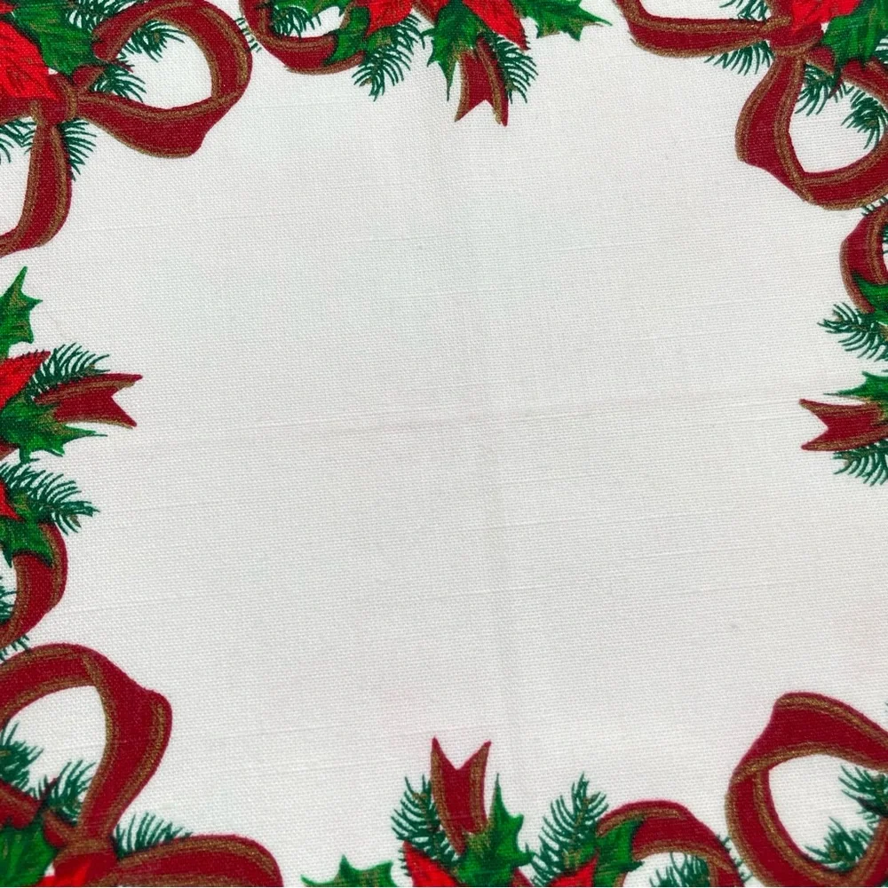 Vintage Christmas Napkins Cloth Poinsettia Flowers Red White Green Holiday Set 8